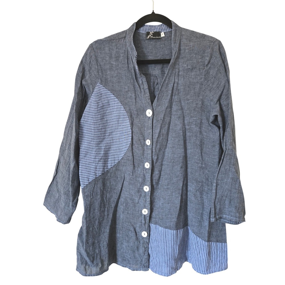 Fenini M Linen Button Down Shirt Womens Lagenlook Tunic Art To Wear  Coastal